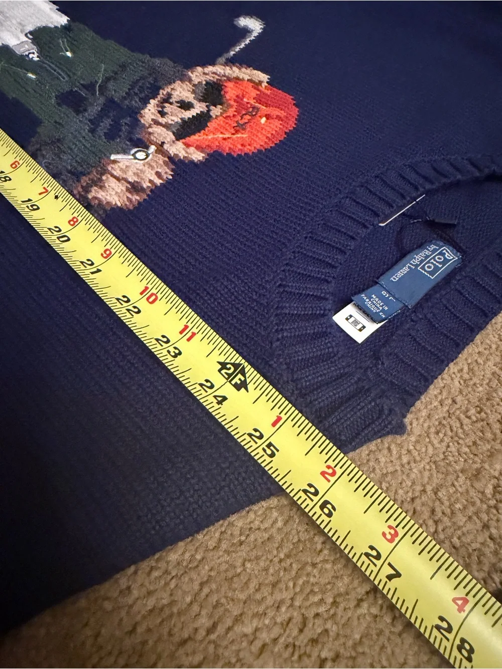 Ralph Lauren Navy Crewneck Sweater with Golf Bear Intarsia